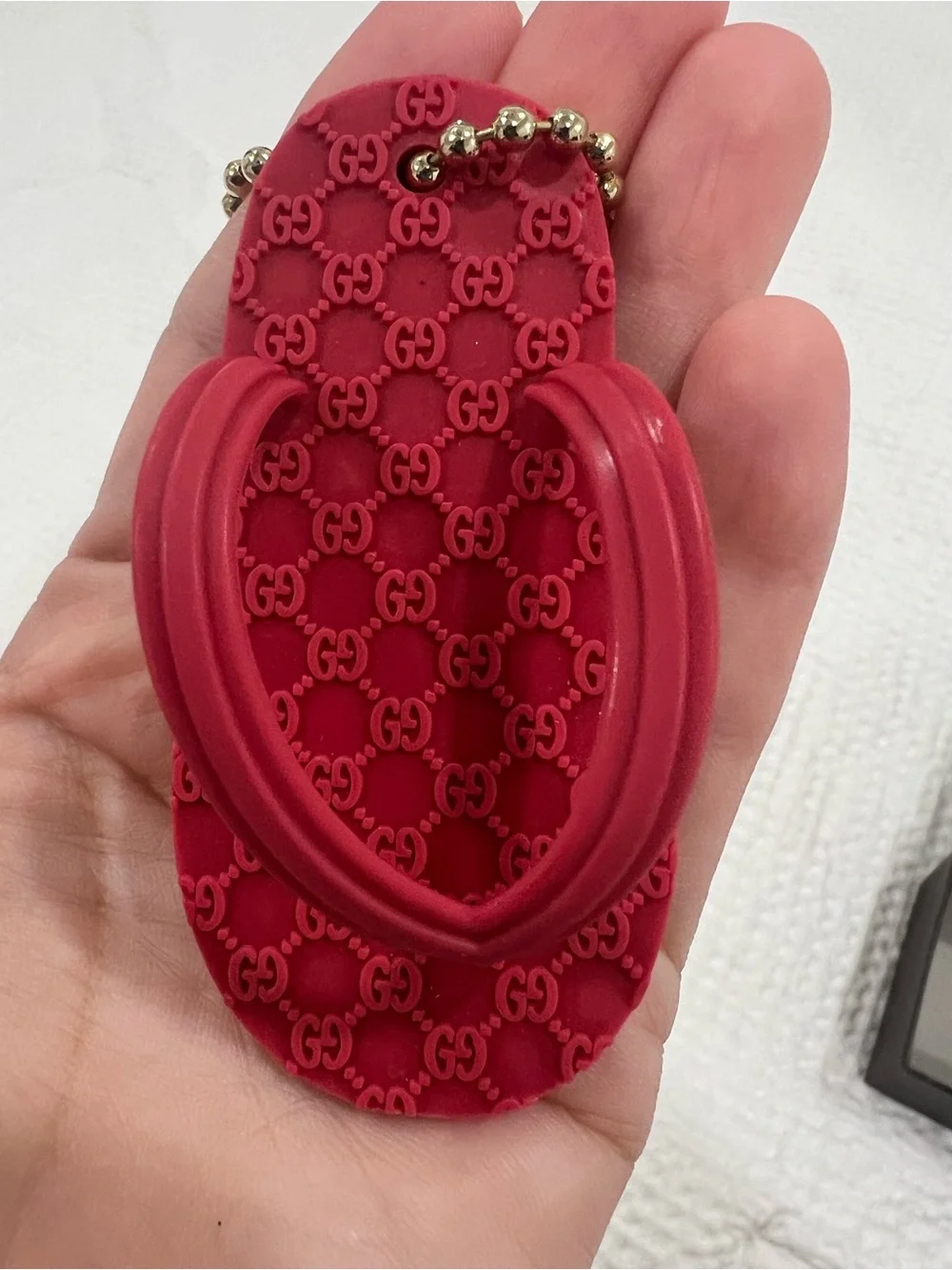 Gucci Red Flip-Flop Keychain with Gold Chain
